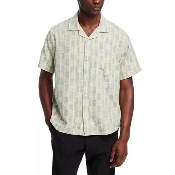 Corridor Jacquard Camp Shirt Men's Size Large Blue Stripe Short Sleeve Button Up - Picture 1 of 9